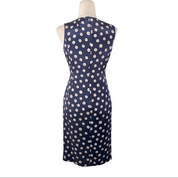 ST. JOHN Sleeveless Faux Wrap Silk Polka Dot Dress - Picture 6 of 13